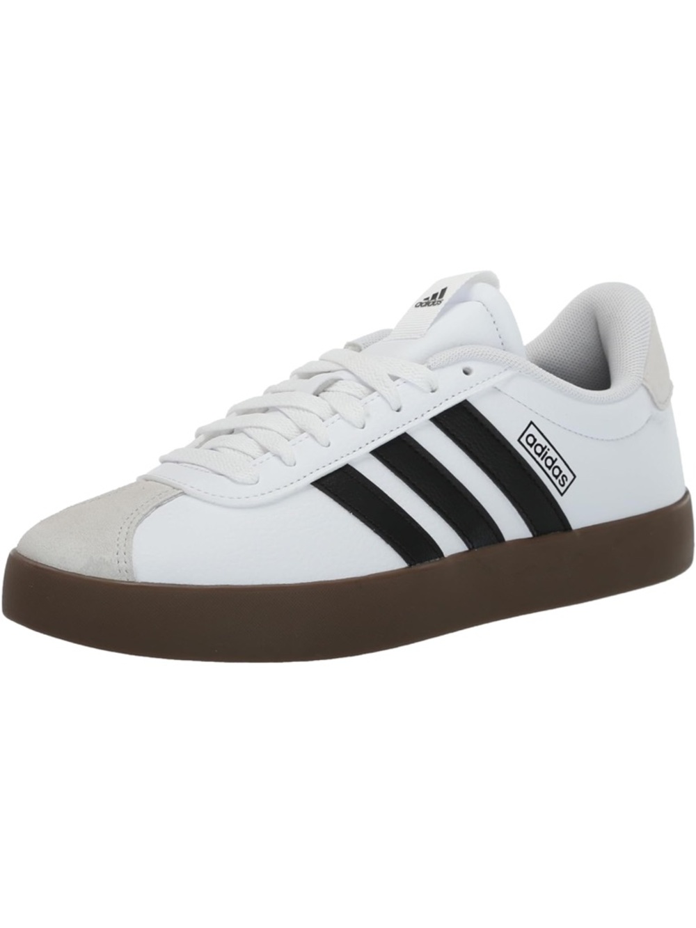 adidas White Low-Top Sneaker with Black Stripes and Brown Outsole